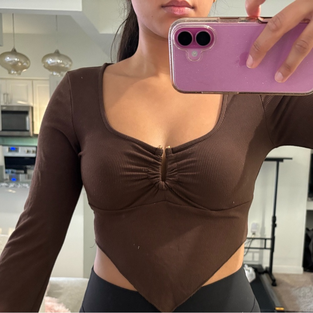 Brown Long Sleeve Women's Top